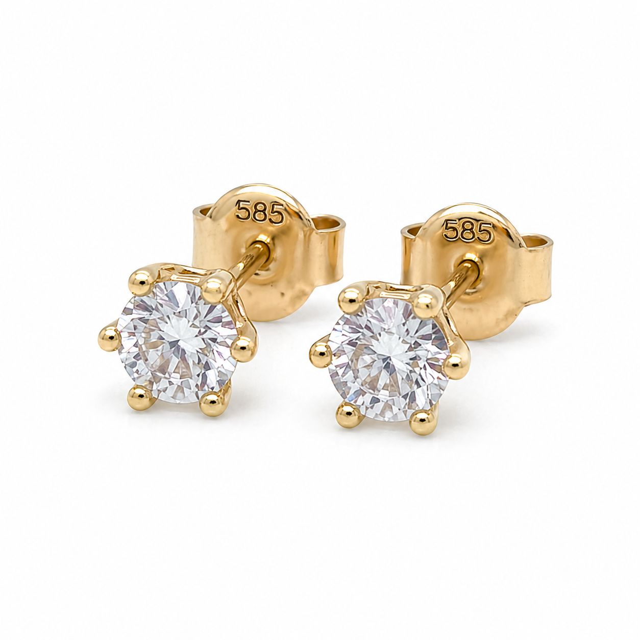 585 Gelbgold Ohrstecker Zirkonia 4 mm – klassischer Solitär
