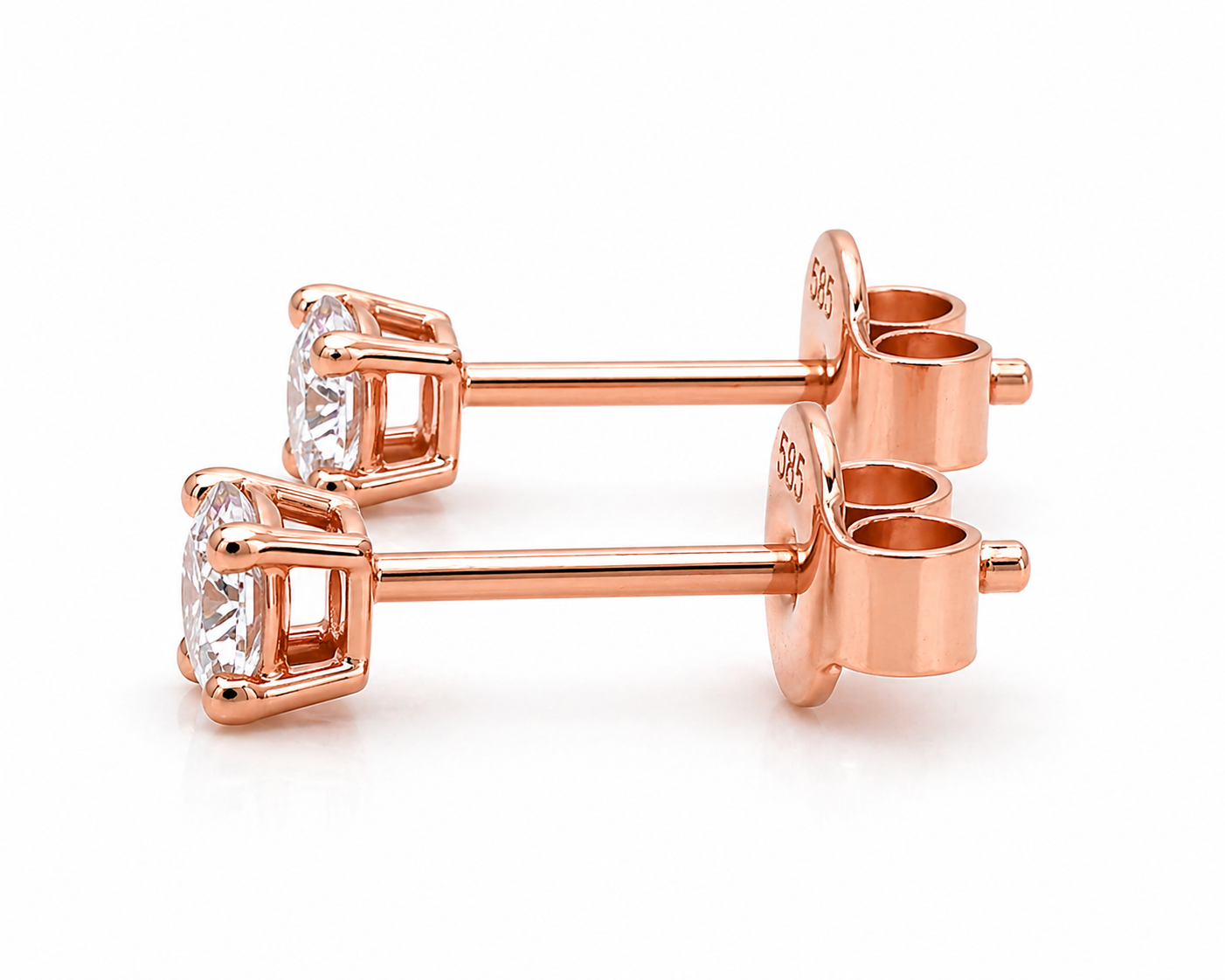 585 Roségold Ohrstecker Zirkonia 4 mm – 4 Krappen Solitär