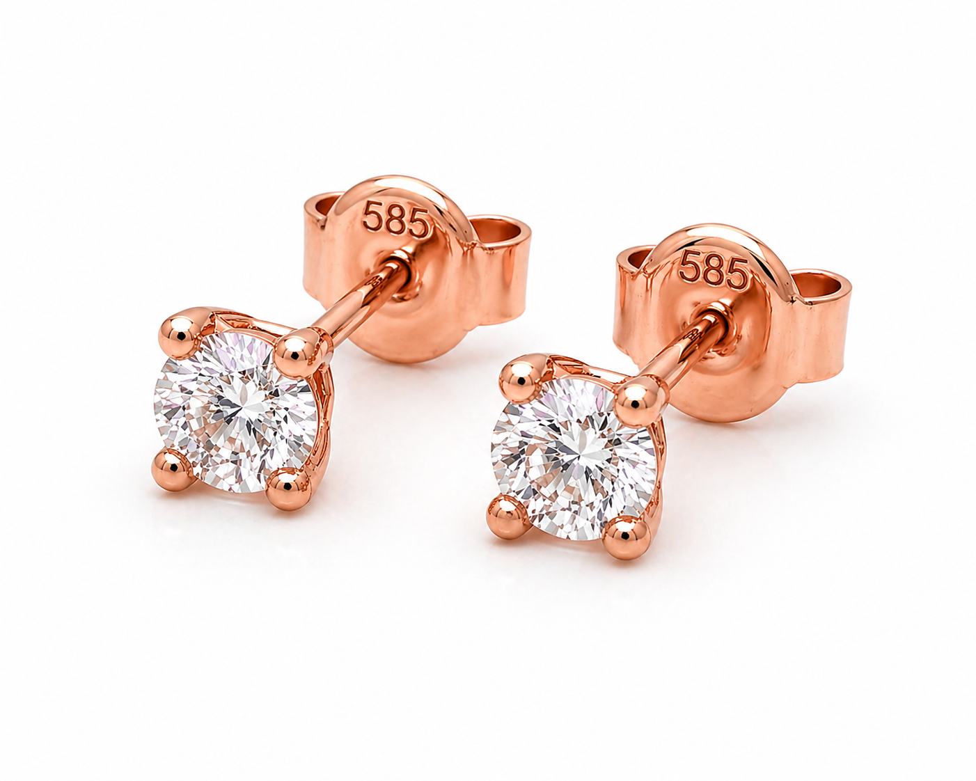 585 Roségold Ohrstecker Zirkonia 4 mm – 4 Krappen Solitär