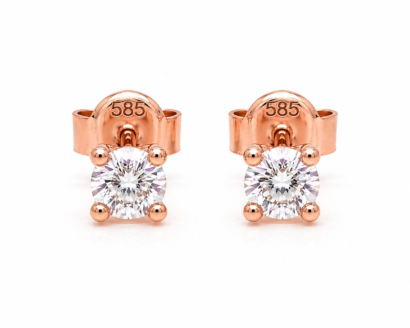 585 Roségold Ohrstecker Zirkonia 4 mm – 4 Krappen Solitär