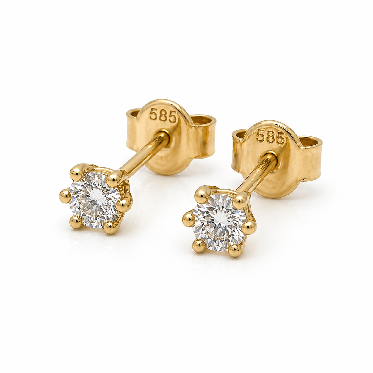 585 Gelbgold Ohrstecker Zirkonia 3 mm – klassischer Solitär (6 Krappen)
