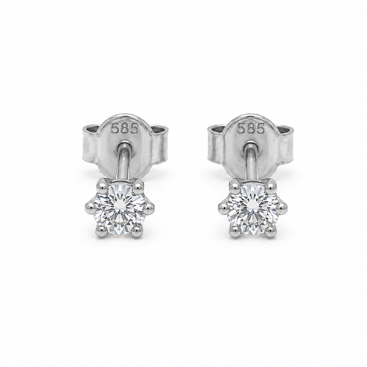 585 Weißgold Ohrstecker mit Zirkonia 3 mm in 6er Krappenfassung