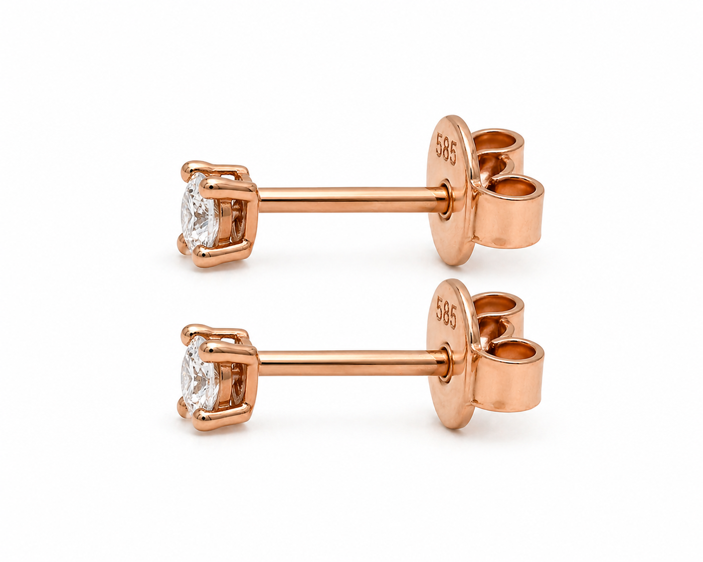585 Roségold Ohrstecker mit Zirkonia – 4er Krappenfassung (3 mm)