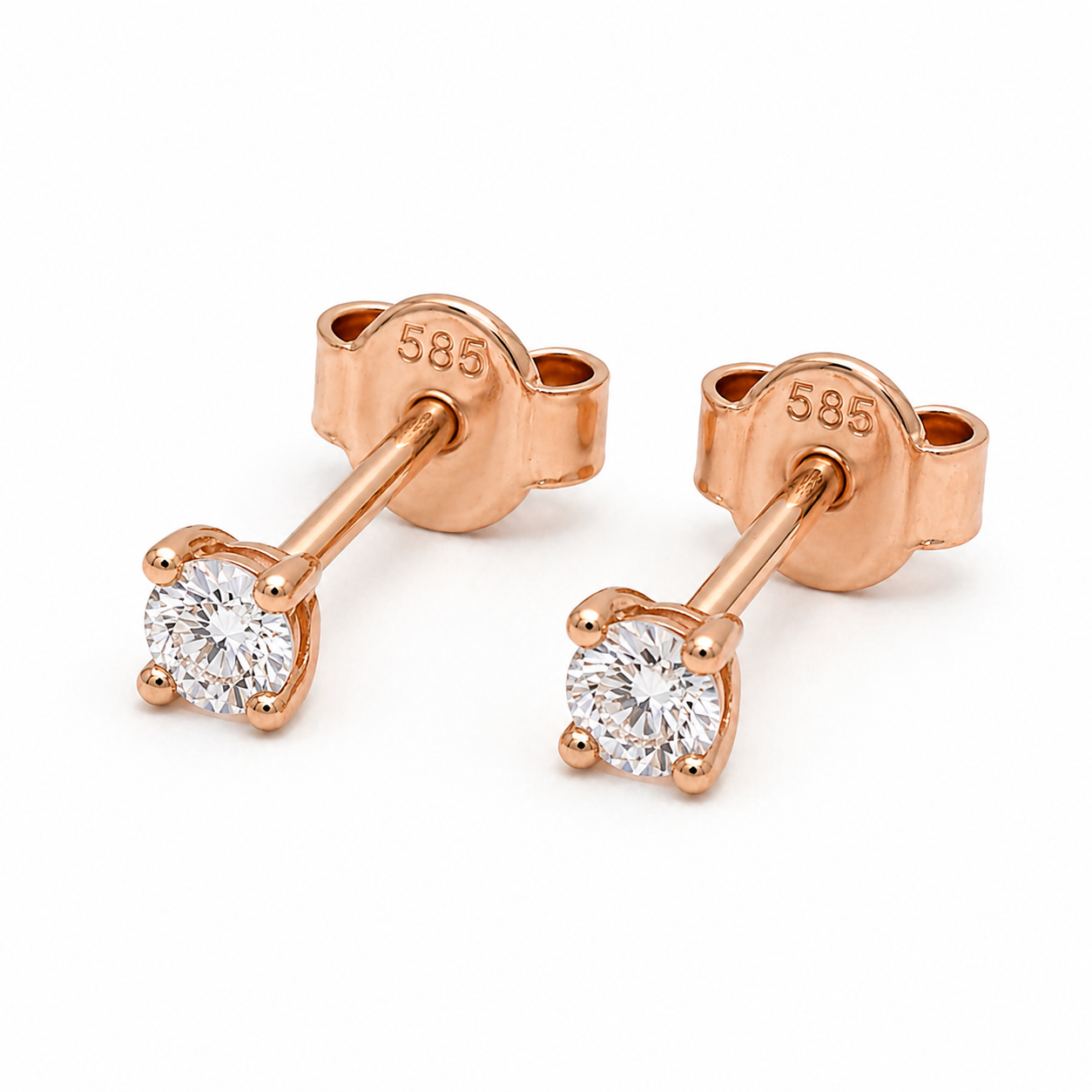 585 Roségold Ohrstecker mit Zirkonia – 4er Krappenfassung (3 mm)
