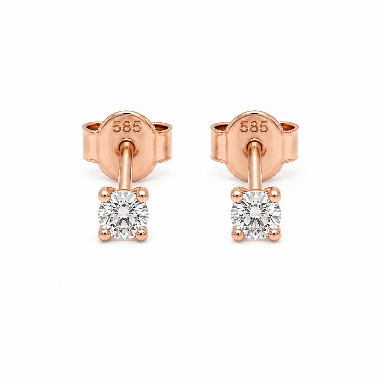 585 Roségold Ohrstecker mit Zirkonia 3 mm in 4er Krappenfassung