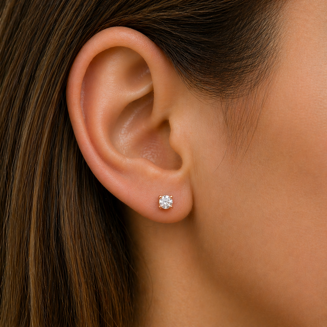 585 Roségold Ohrstecker mit Zirkonia – 4er Krappenfassung (3 mm)