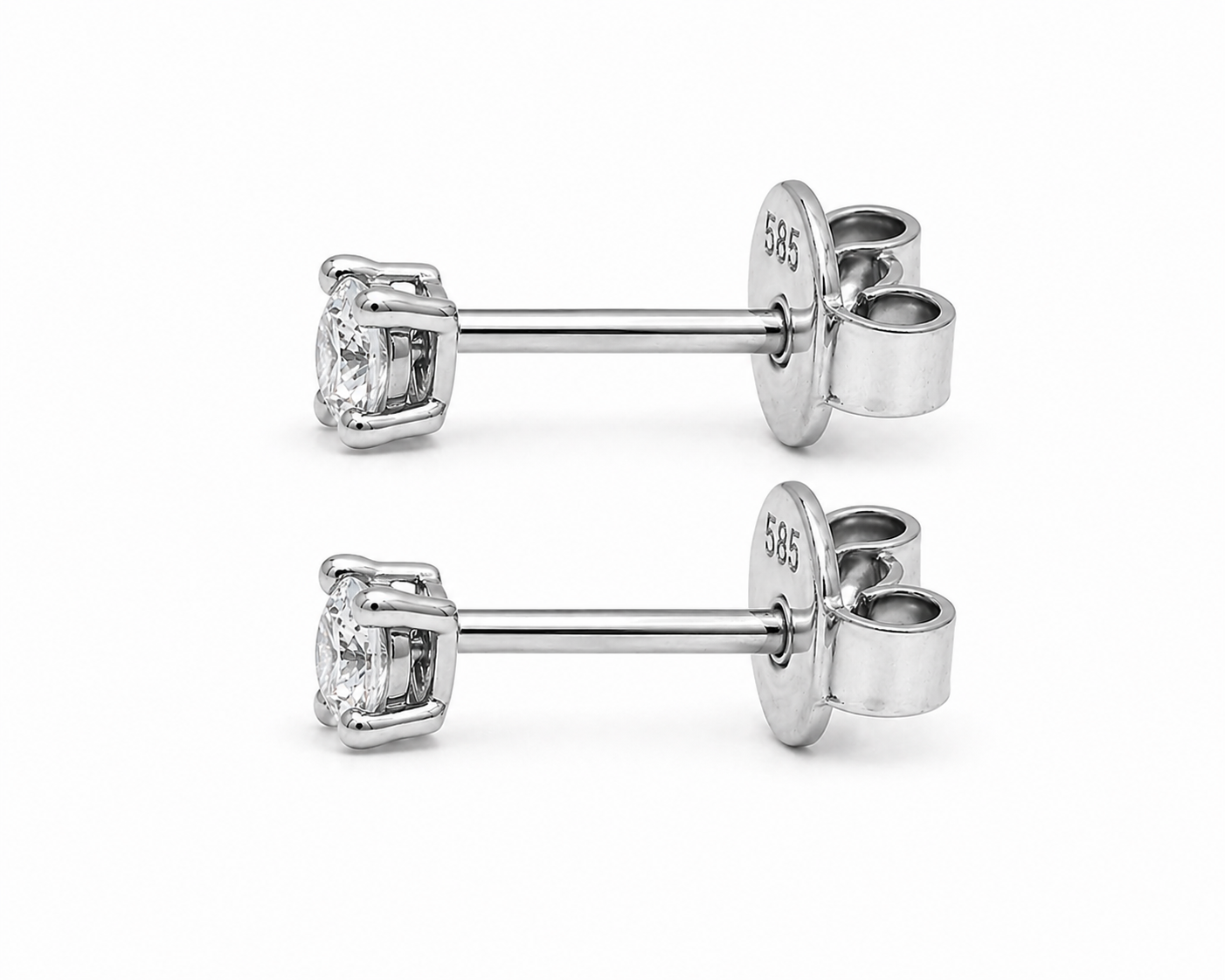 585 Weißgold Ohrstecker mit Zirkonia – 4er Krappenfassung (3 mm)