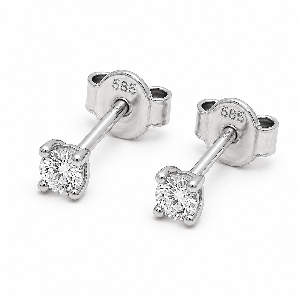 585 Weißgold Ohrstecker mit Zirkonia – 4er Krappenfassung (3 mm)