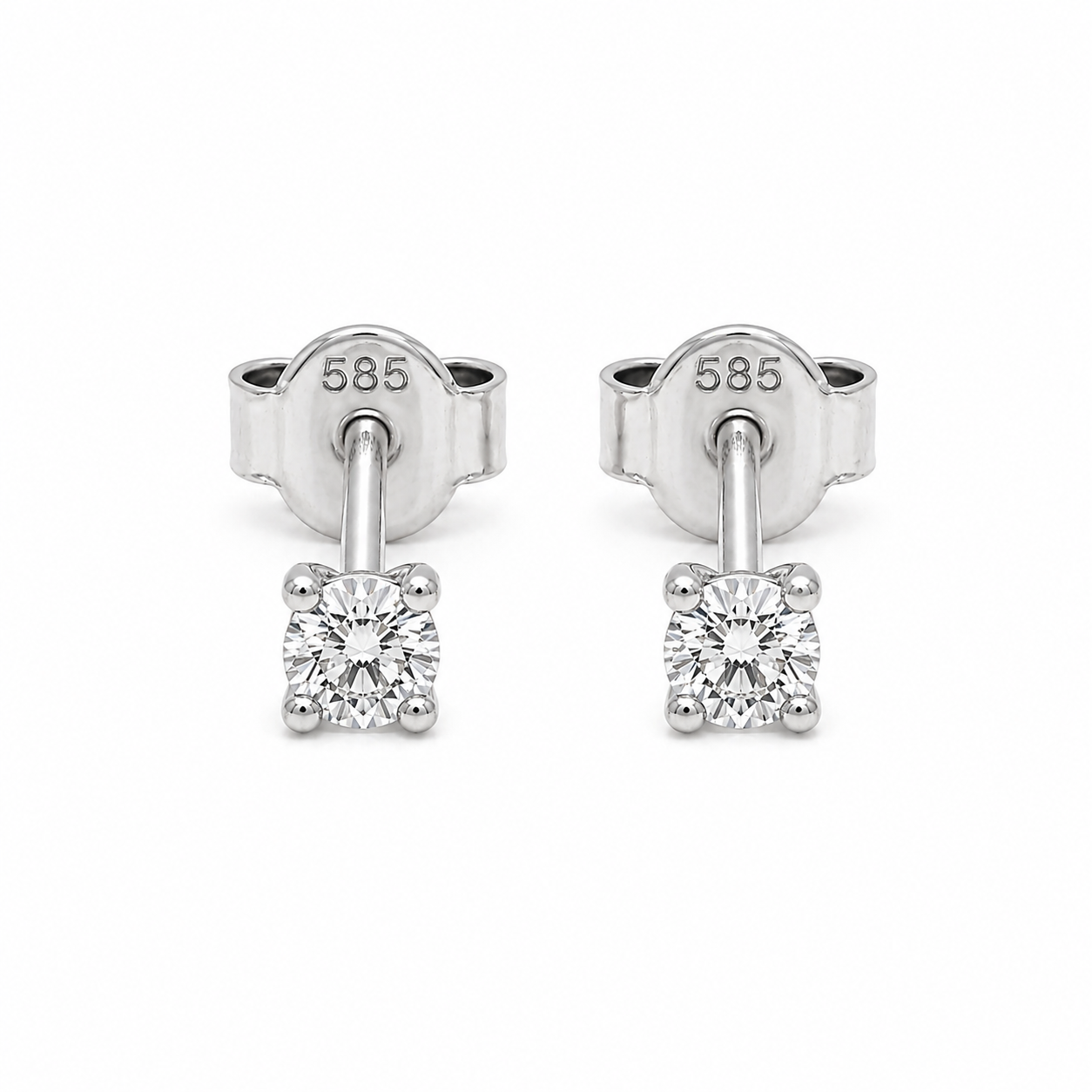 585 Weißgold Ohrstecker mit Zirkonia 3 mm in 4er Krappenfassung