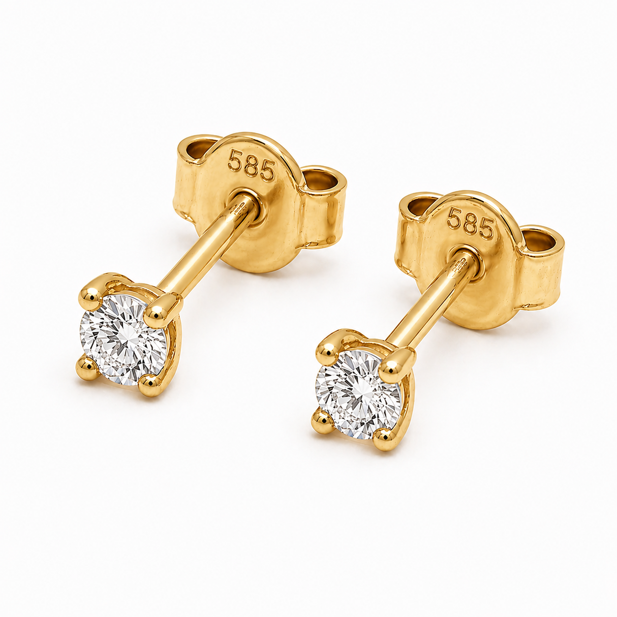 585 Gelbgold Ohrstecker Zirkonia 3 mm – 4 Krappen Solitär