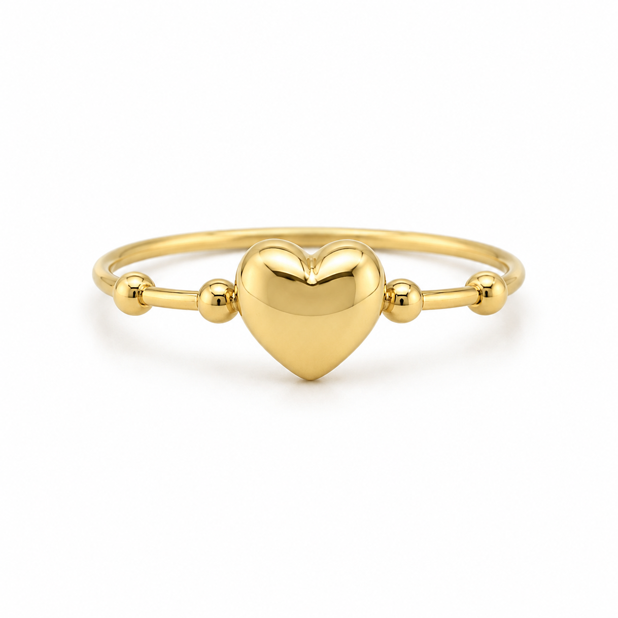 Herzring aus 585 Gelbgold mit Kugeldetails