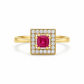 Halo Ring aus 585 Gelbgold mit pinkfarbenem Zirkonia
