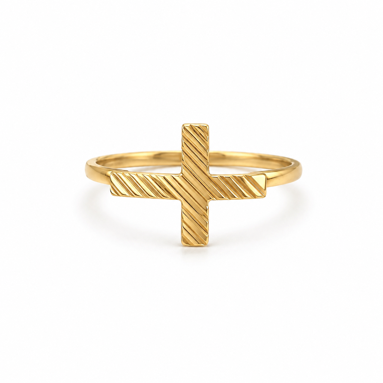 Kreuzring aus 585 Gelbgold