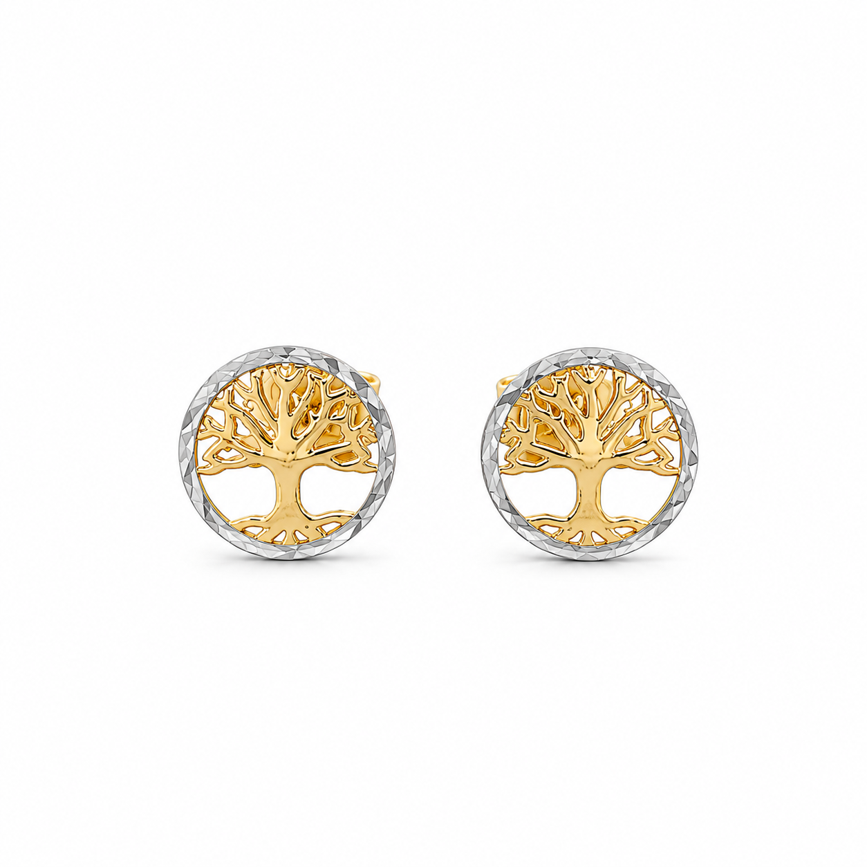 Lebensbaum Ohrstecker aus 585 Gold in runder Bicolor-Optik