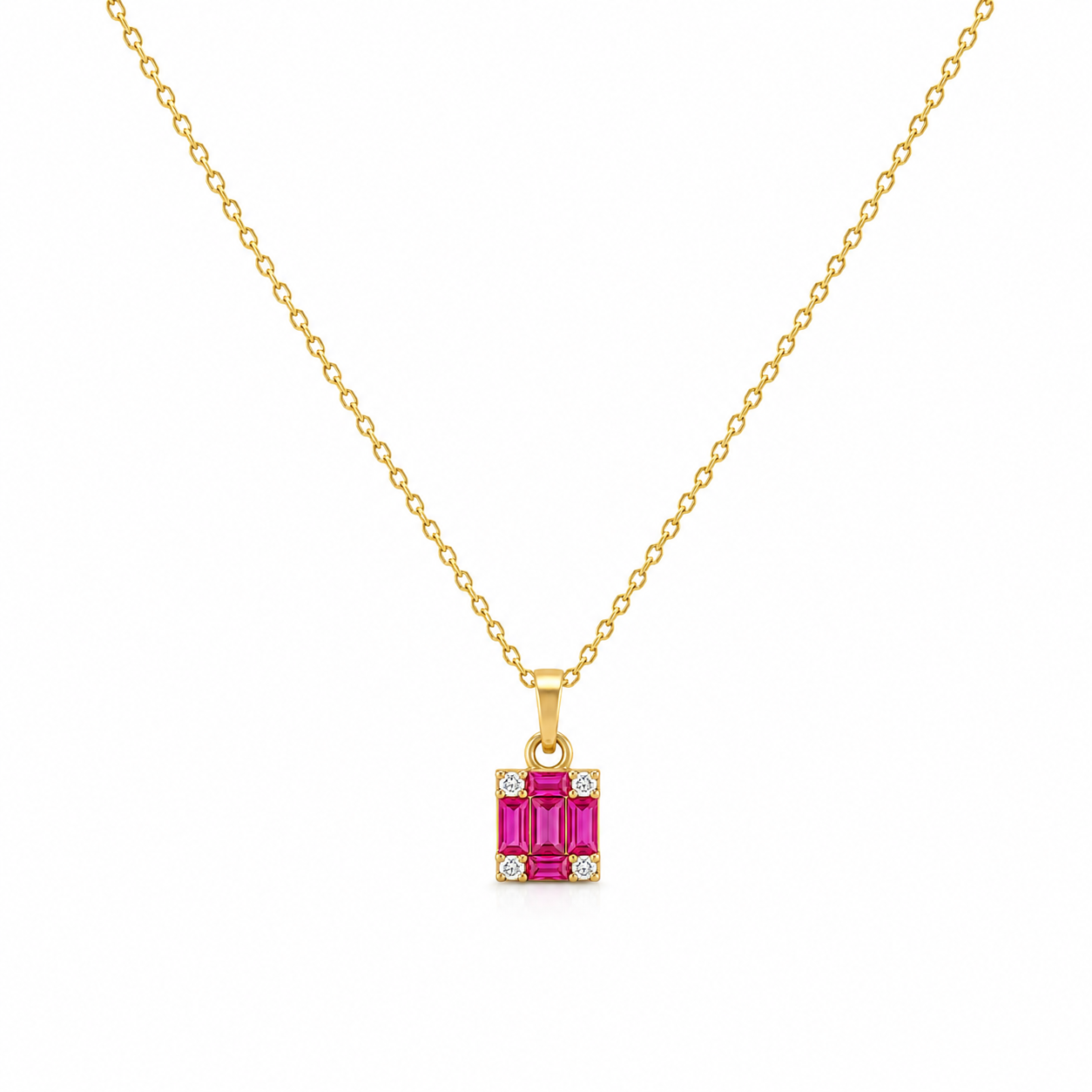 Anhänger an 42 cm Kette aus 585 Gelbgold mit pinken und weißen Zirkonia