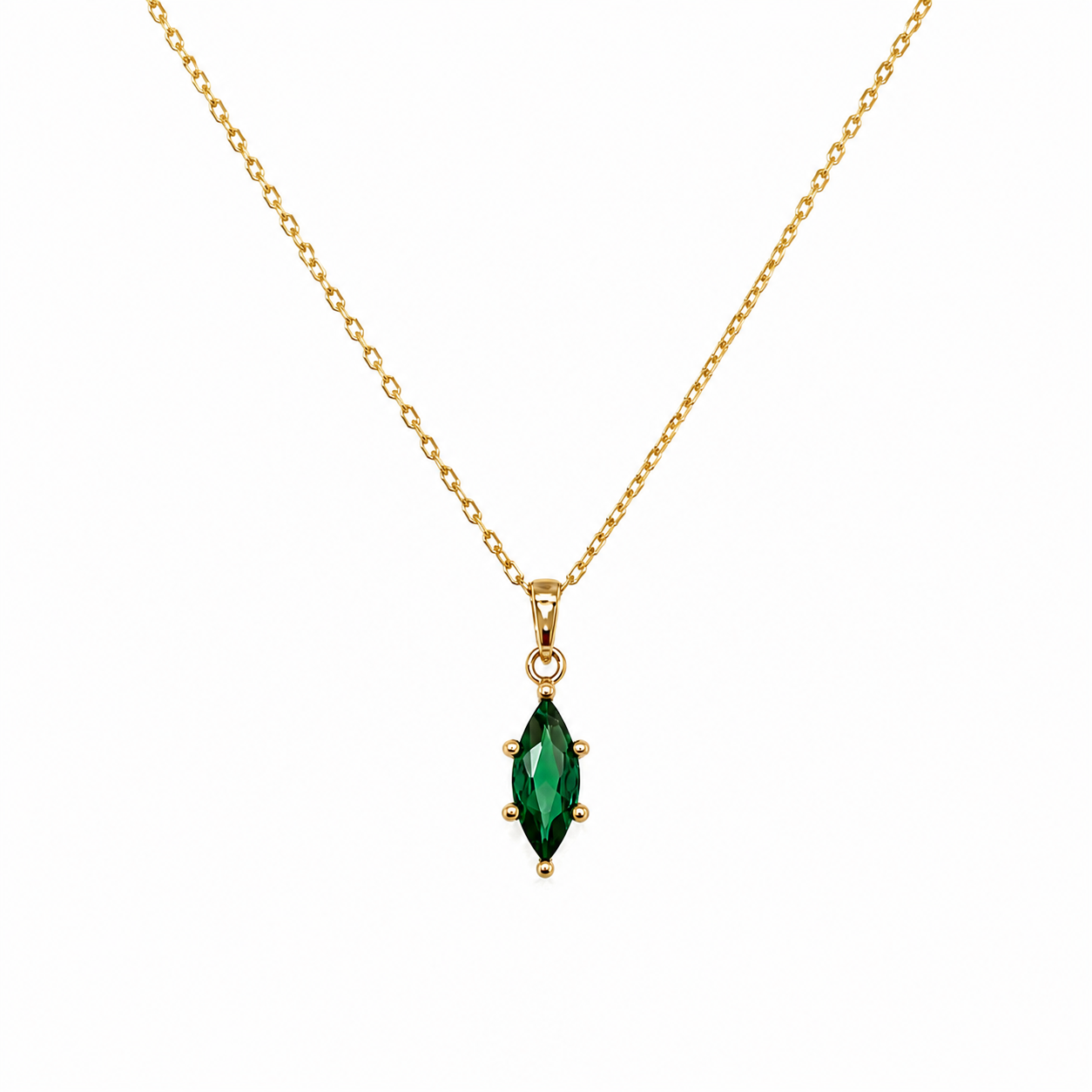 42 cm Goldkette mit grünem Zirkonia Anhänger in Navettefo