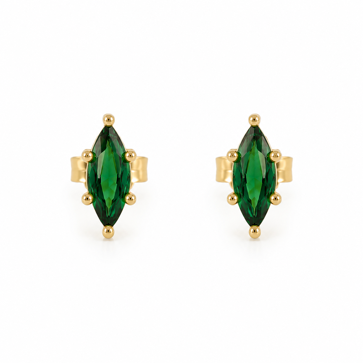 Ohrstecker aus 585 Gelbgold mit grünen Zirkonia in Marquiseform