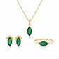 Schmuckset aus 585 Gelbgold mit grünen Zirkonia in Navetteform