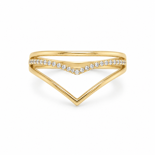 Wishbone Ring aus 585 Gelbgold mit Zirkonia in Frontansicht