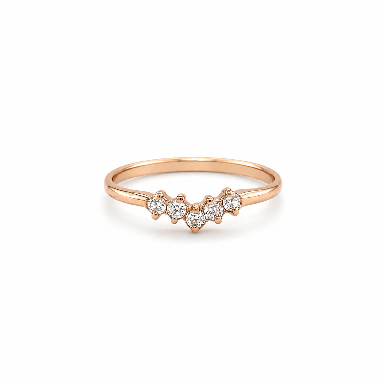 Wishbone Ring aus 585 Roségold mit Zirkonia Steinen