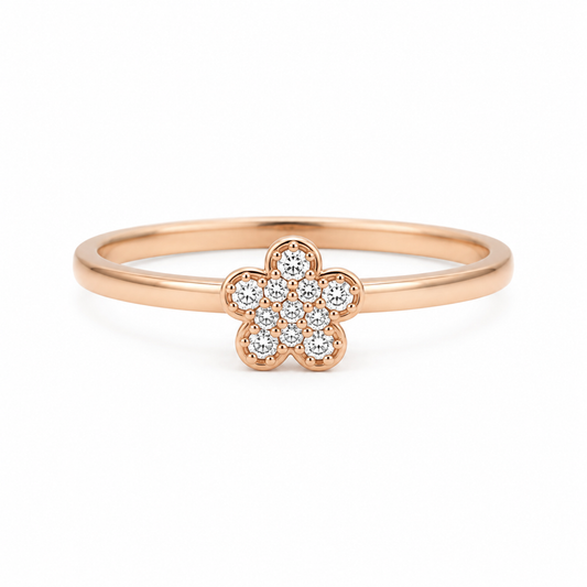 Ring aus 585 Rotgold mit Zirkonia Blütenmotiv