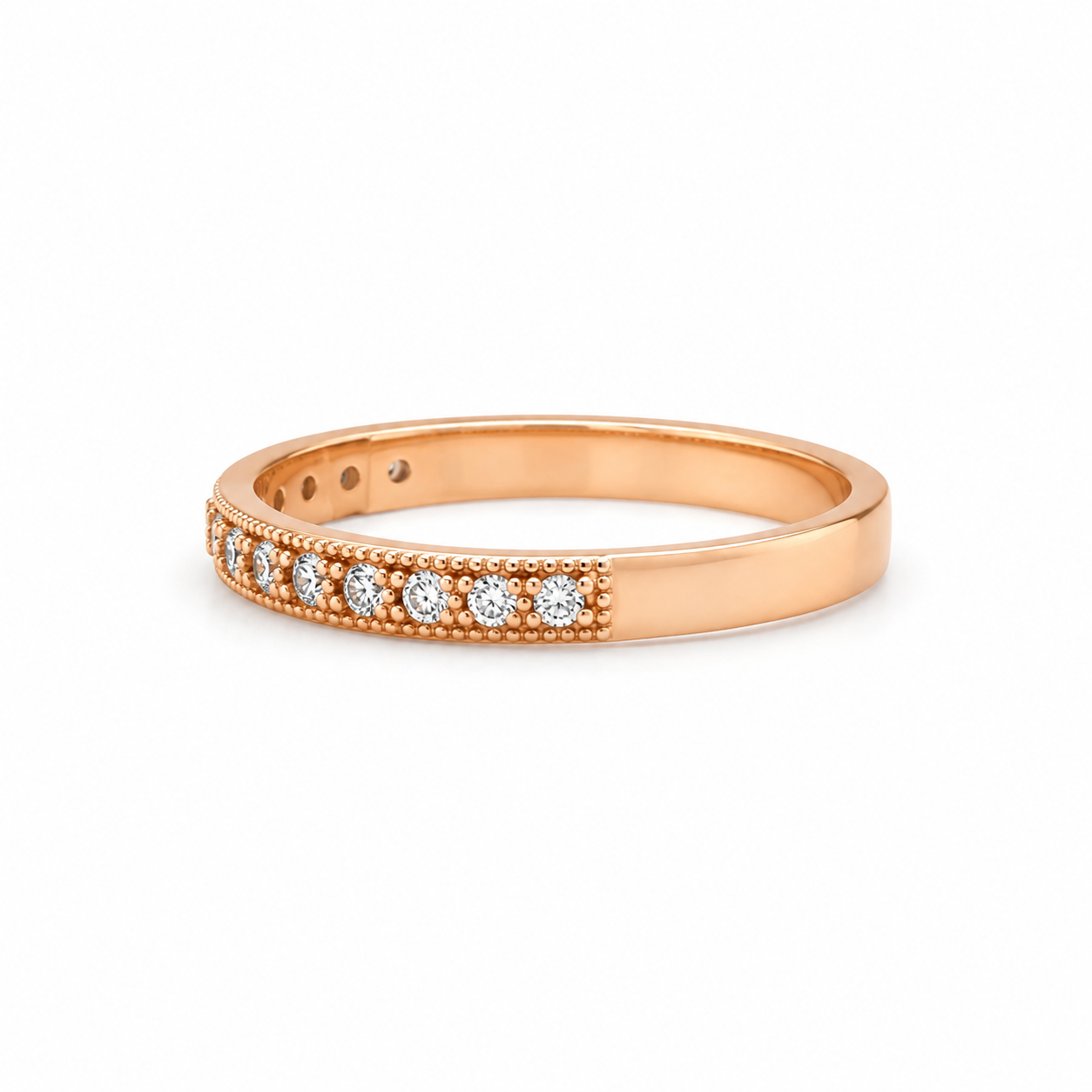 Damenring aus 585 Rotgold mit Zirkonia – Halb-Mémoire-Ring Seitenansicht