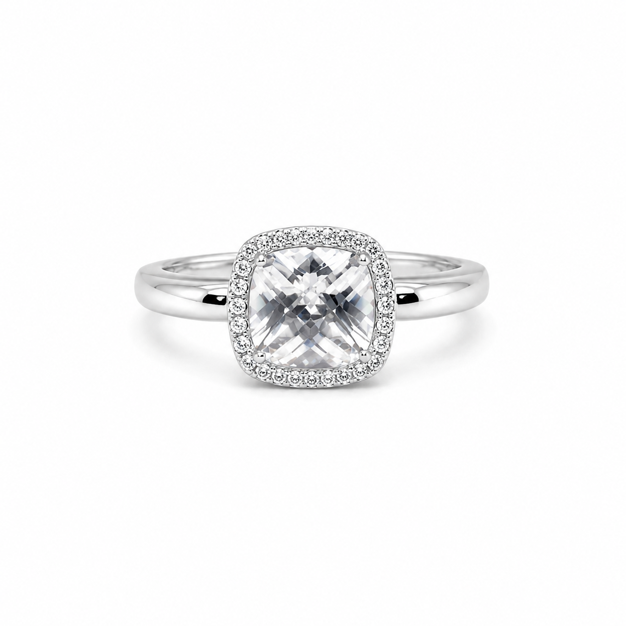 925 Silber Ring mit großem Zirkonia und Halo Frontansicht