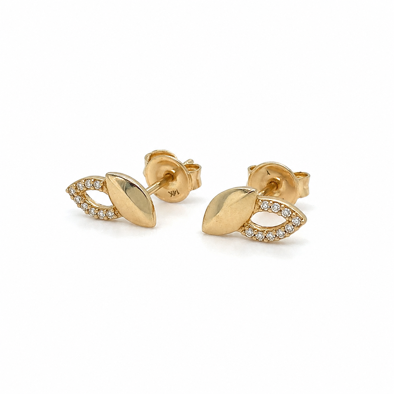 585 Gelbgold Ohrstecker Blatt mit Zirkonia – filigranes Design