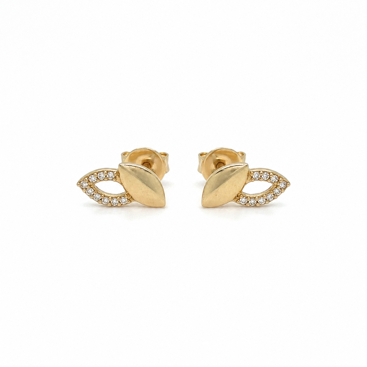 585 Gelbgold Ohrstecker Blatt mit Zirkonia filigran
