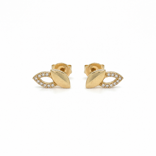 585 Gelbgold Ohrstecker Blatt mit Zirkonia filigran
