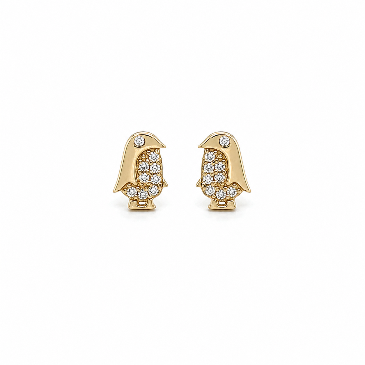 585 Gelbgold Ohrstecker Pinguin mit Zirkonia verspielt
