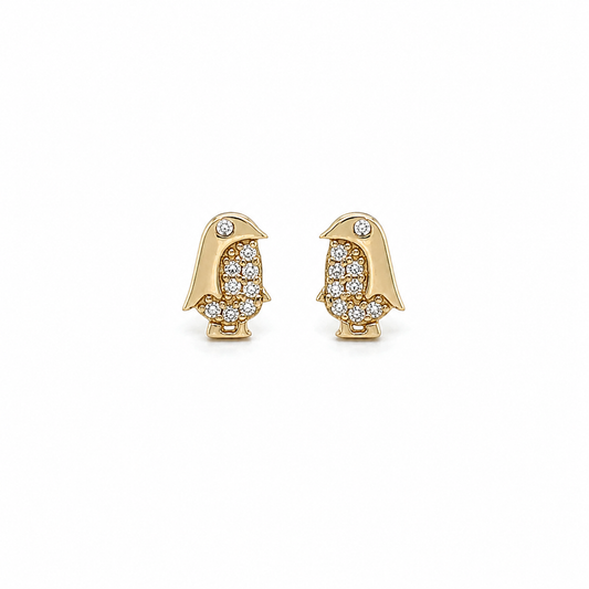 585 Gelbgold Ohrstecker Pinguin mit Zirkonia verspielt
