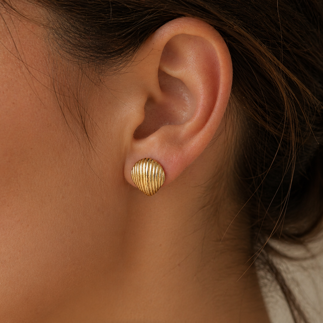 585 Gelbgold Ohrstecker Muschel – 8 mm strukturierte Oberfläche