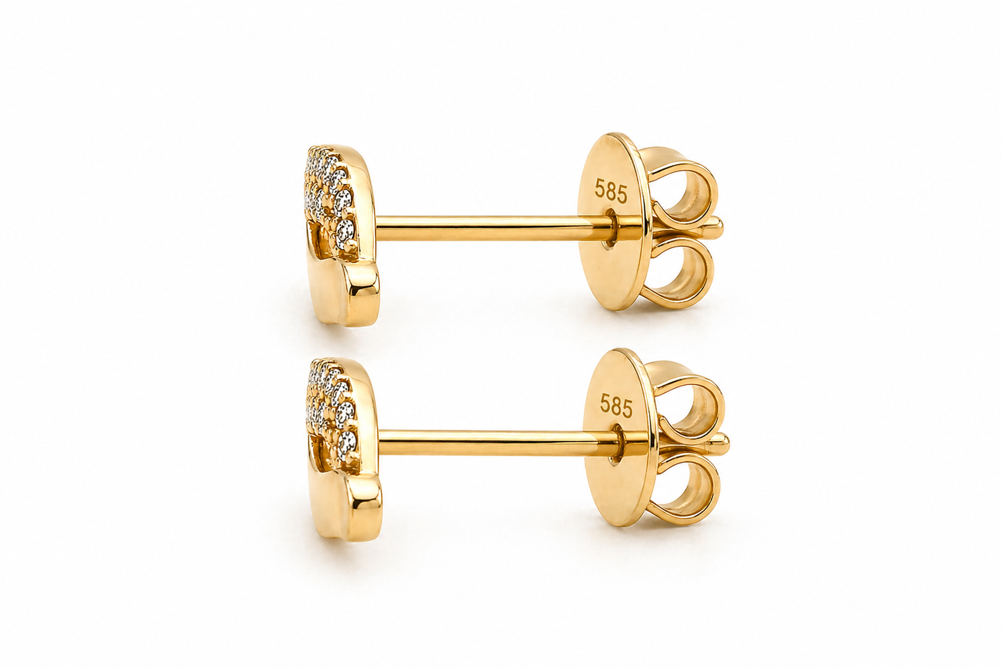 585 Gelbgold Ohrstecker geschwungen mit Zirkonia – modernes Design