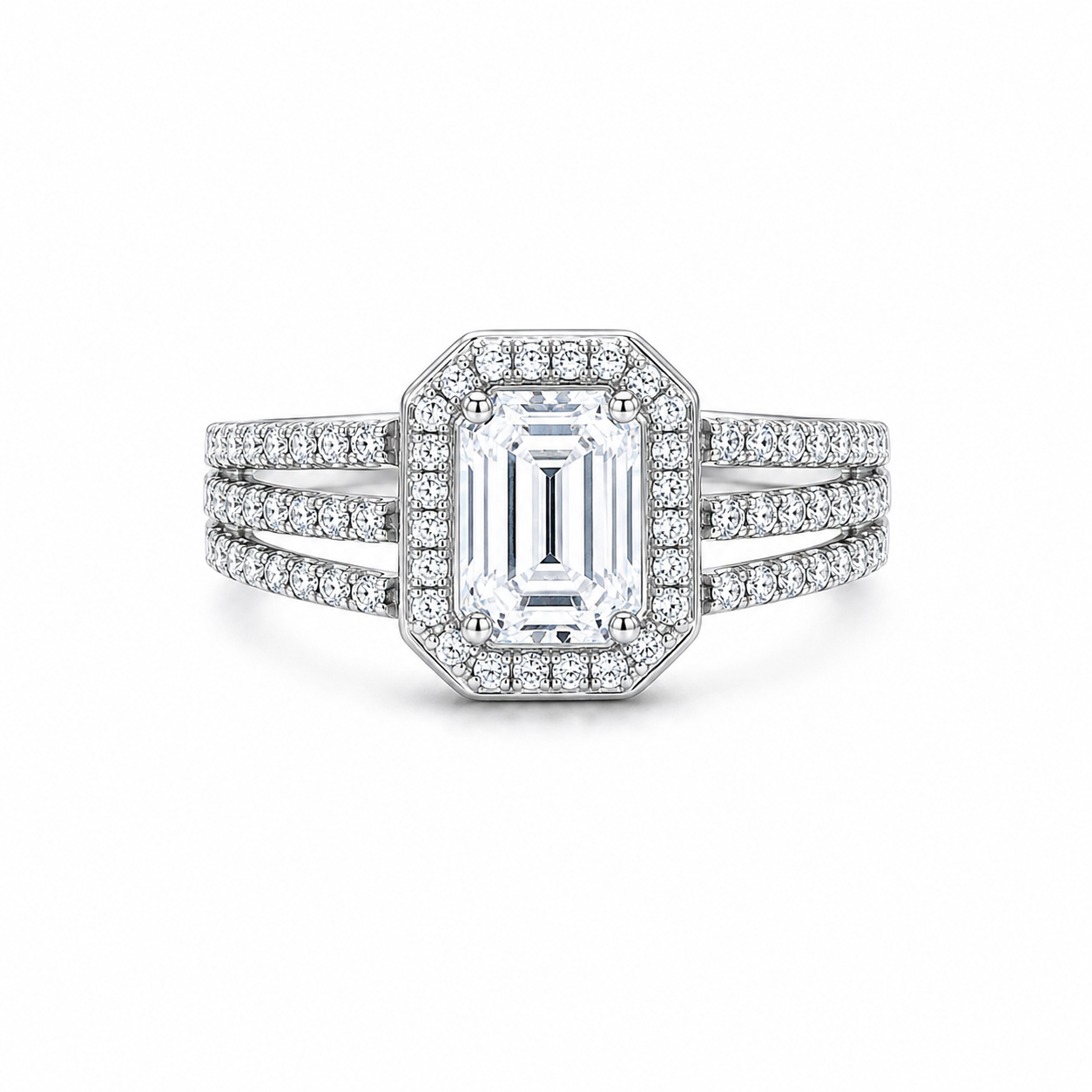 Verlobungsring aus 585 Weißgold mit Zirkonia im Halo-Design