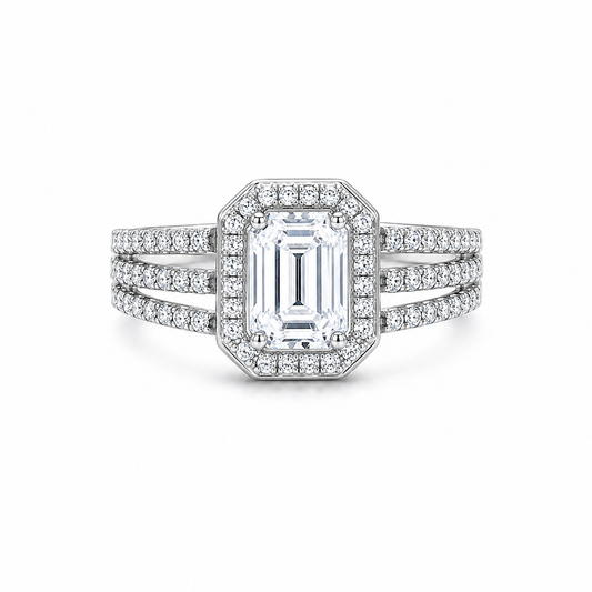 Verlobungsring aus 585 Weißgold mit Zirkonia im Halo-Design