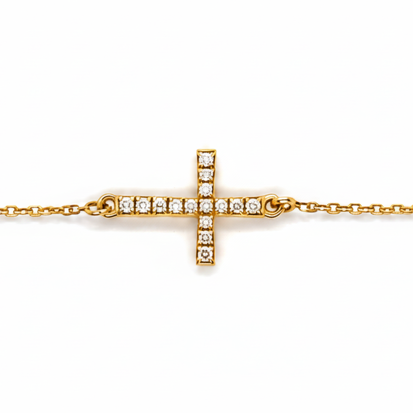 Kreuz Armband aus 585er Gelbgold mit Brillanten Detailansicht