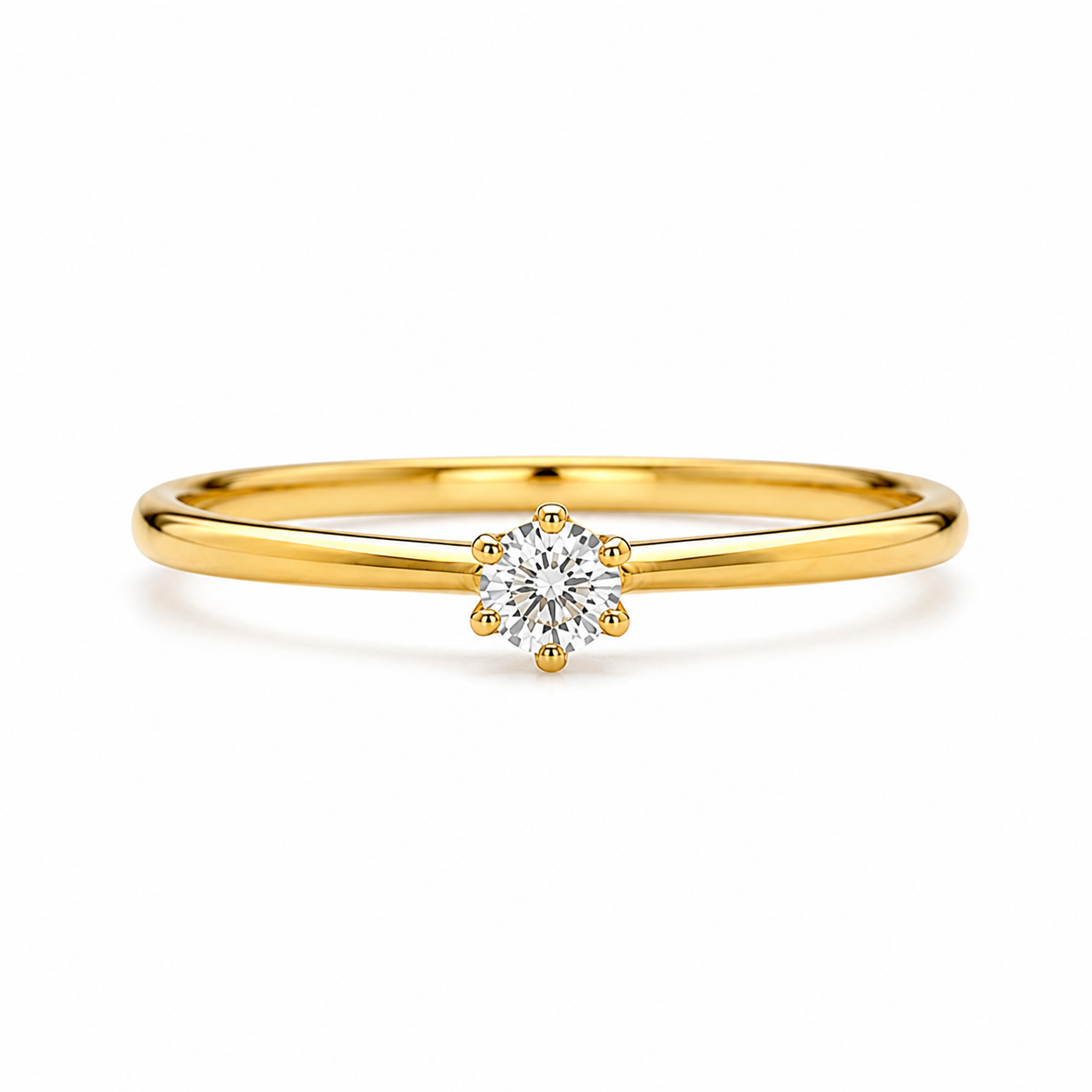 Solitär Ring aus 750 Gelbgold mit 0,15 ct Brillant G VS Frontansicht