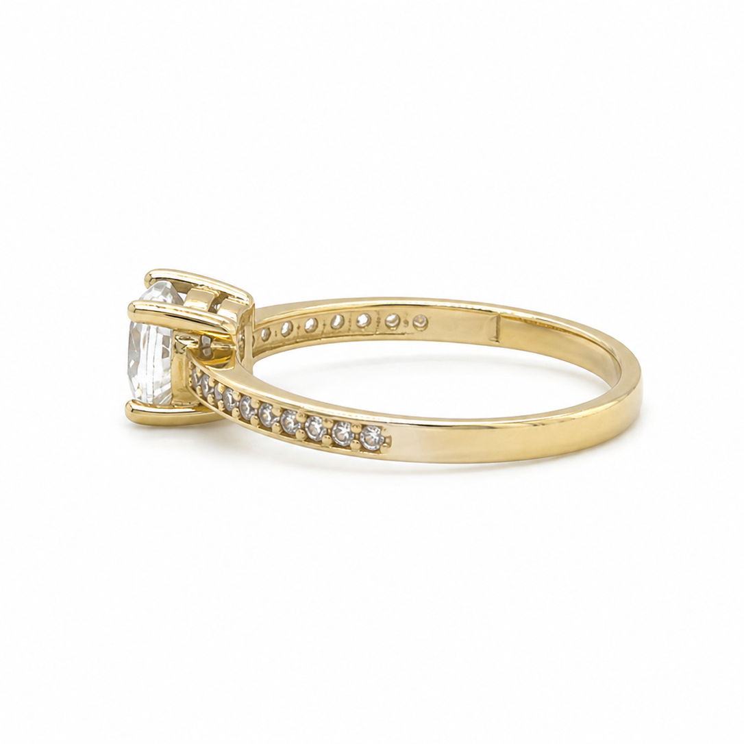 585 Gelbgold Ring mit Zirkonia Solitär und Pavé Schiene Größe 54 - seitlich 