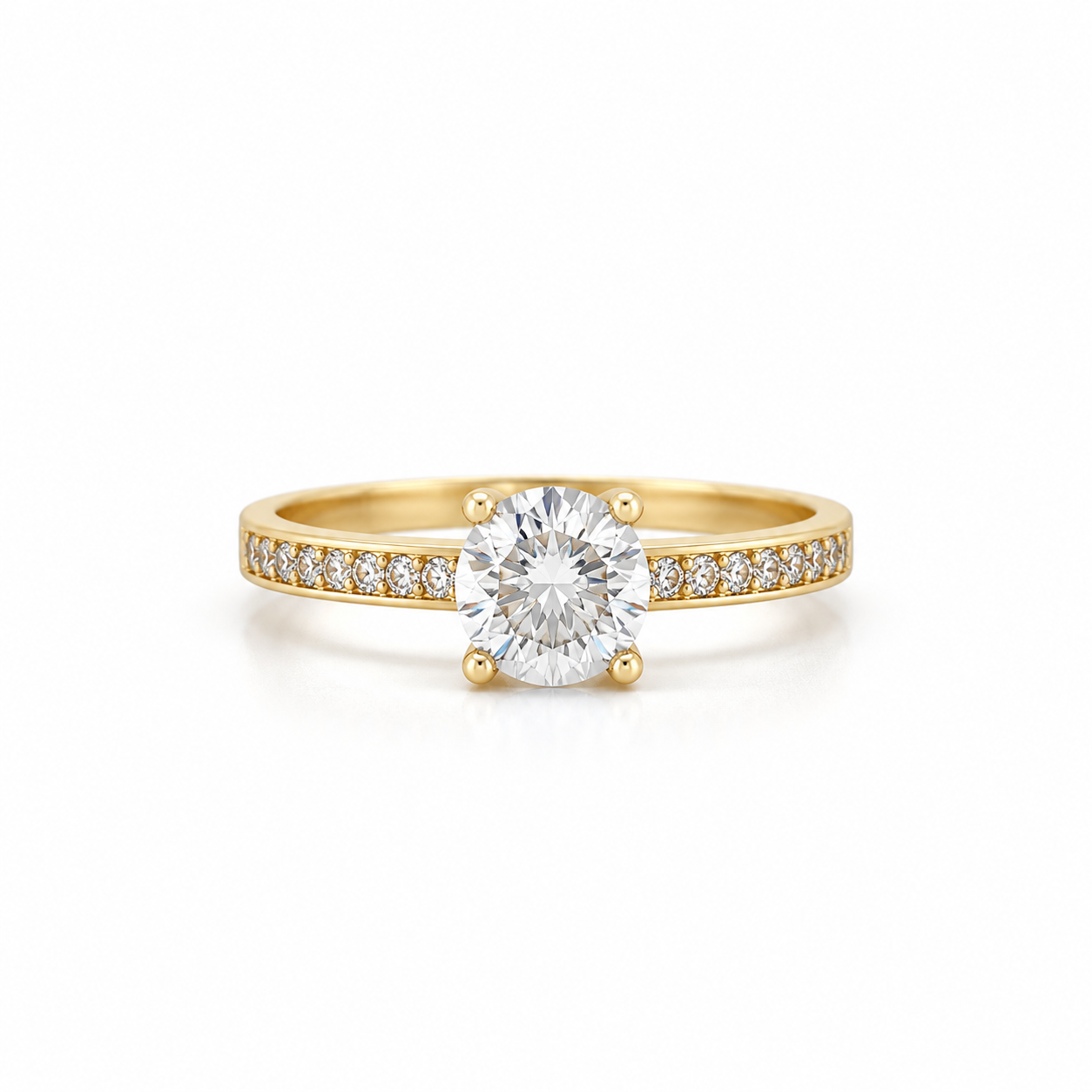 585 Gelbgold Ring mit Zirkonia Solitär und Pavé Schiene Größe 54