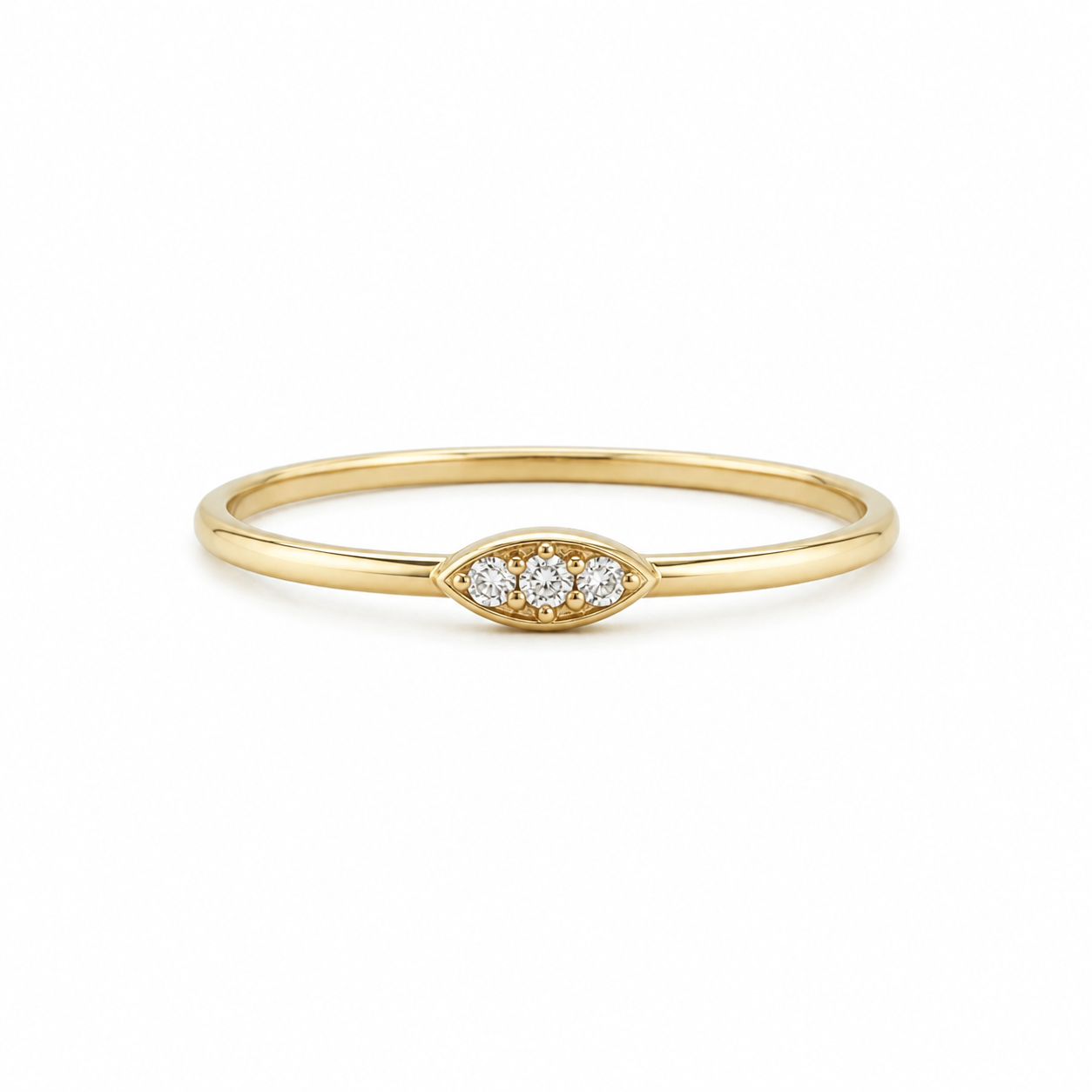 Filigraner Damenring aus 585 Gelbgold mit drei Zirkonia im Navette-Design