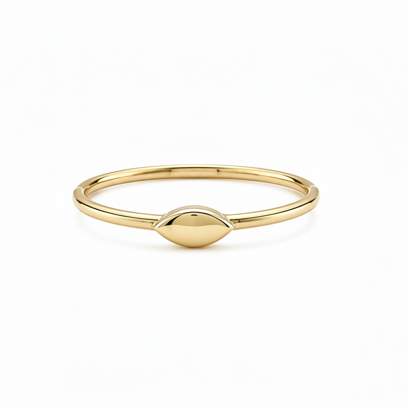 Filigraner Damenring aus 585 Gelbgold mit poliertem Navette-Plättchen