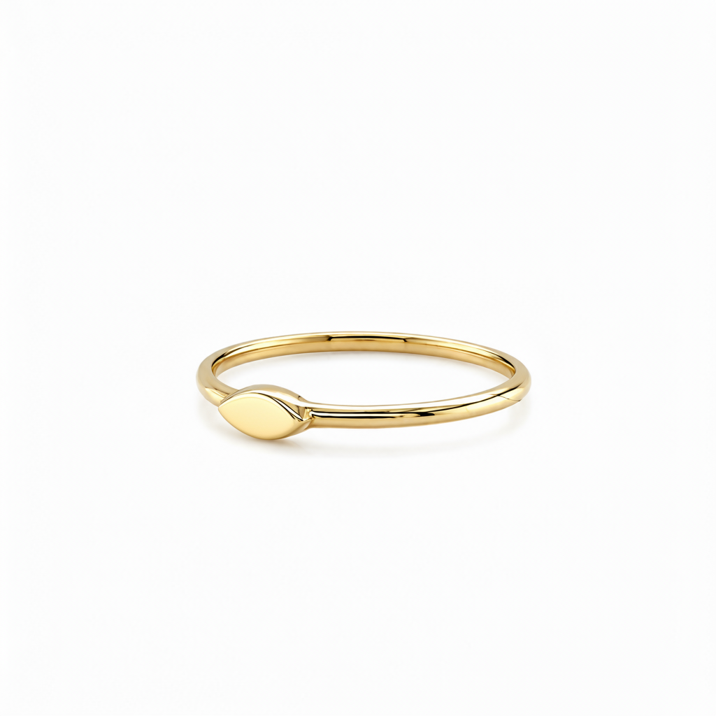 Minimalistischer Damenring 585 Gelbgold mit poliertem Blattelement