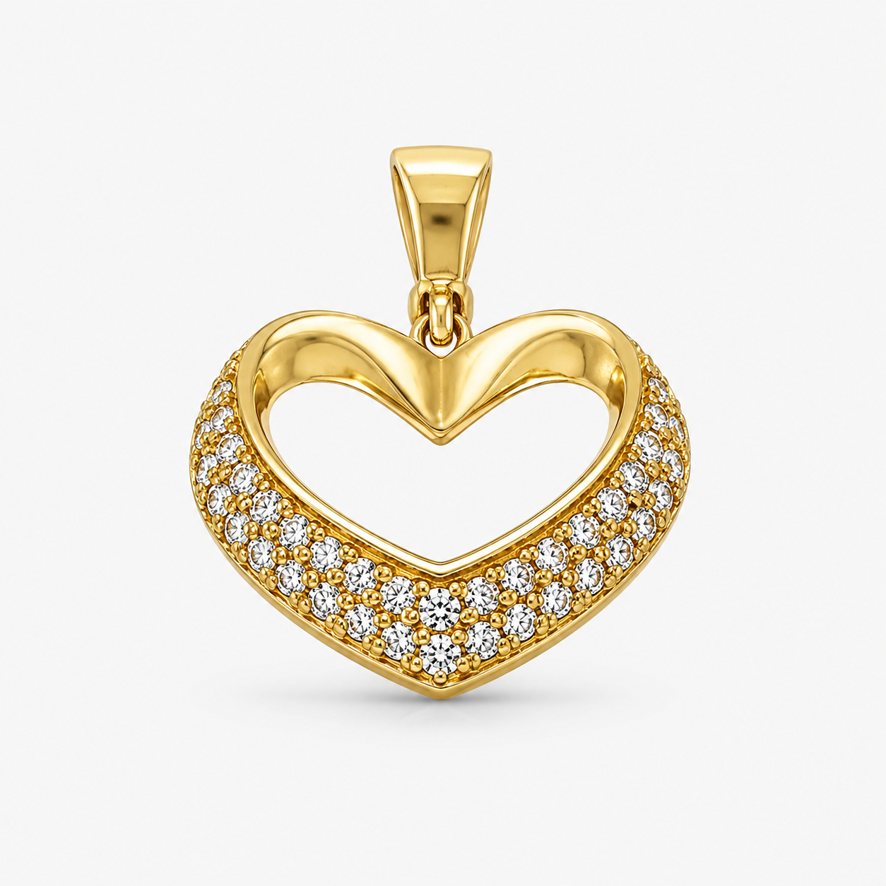 Anhänger aus 585 Gelbgold in Herzform mit Zirkonia in Frontansicht