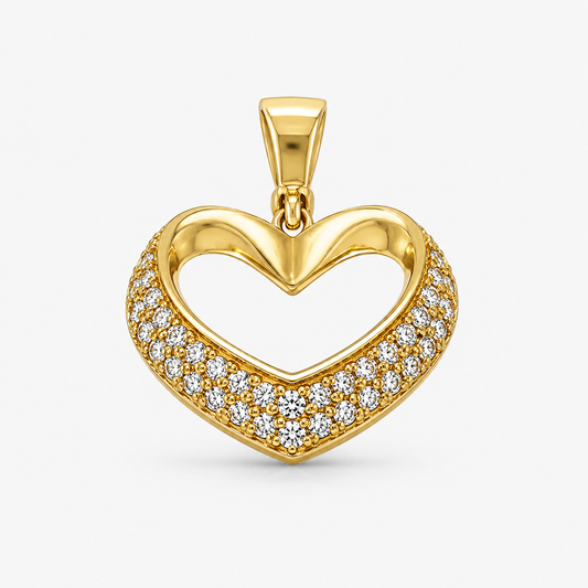 Anhänger aus 585 Gelbgold in Herzform mit Zirkonia in Frontansicht