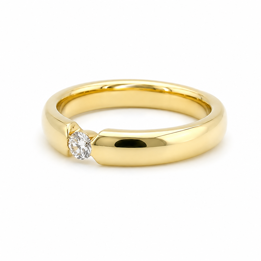 Eleganter Spannring Gold mit Brillant und polierter Ringschiene