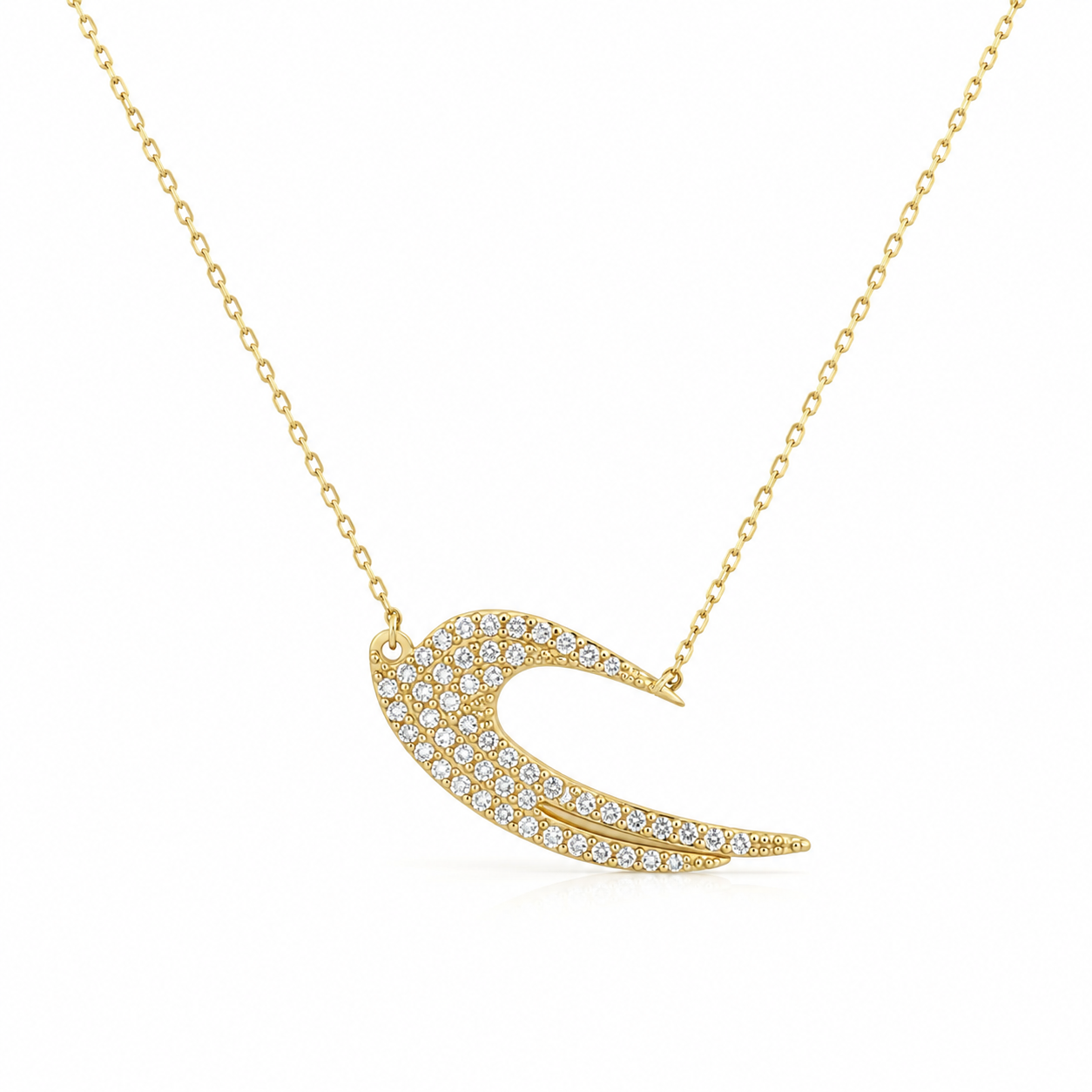 Engelsflügel Kette 585 Gelbgold mit Zirkonia Frontansicht