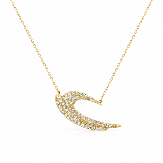 Engelsflügel Kette 585 Gelbgold mit Zirkonia Frontansicht