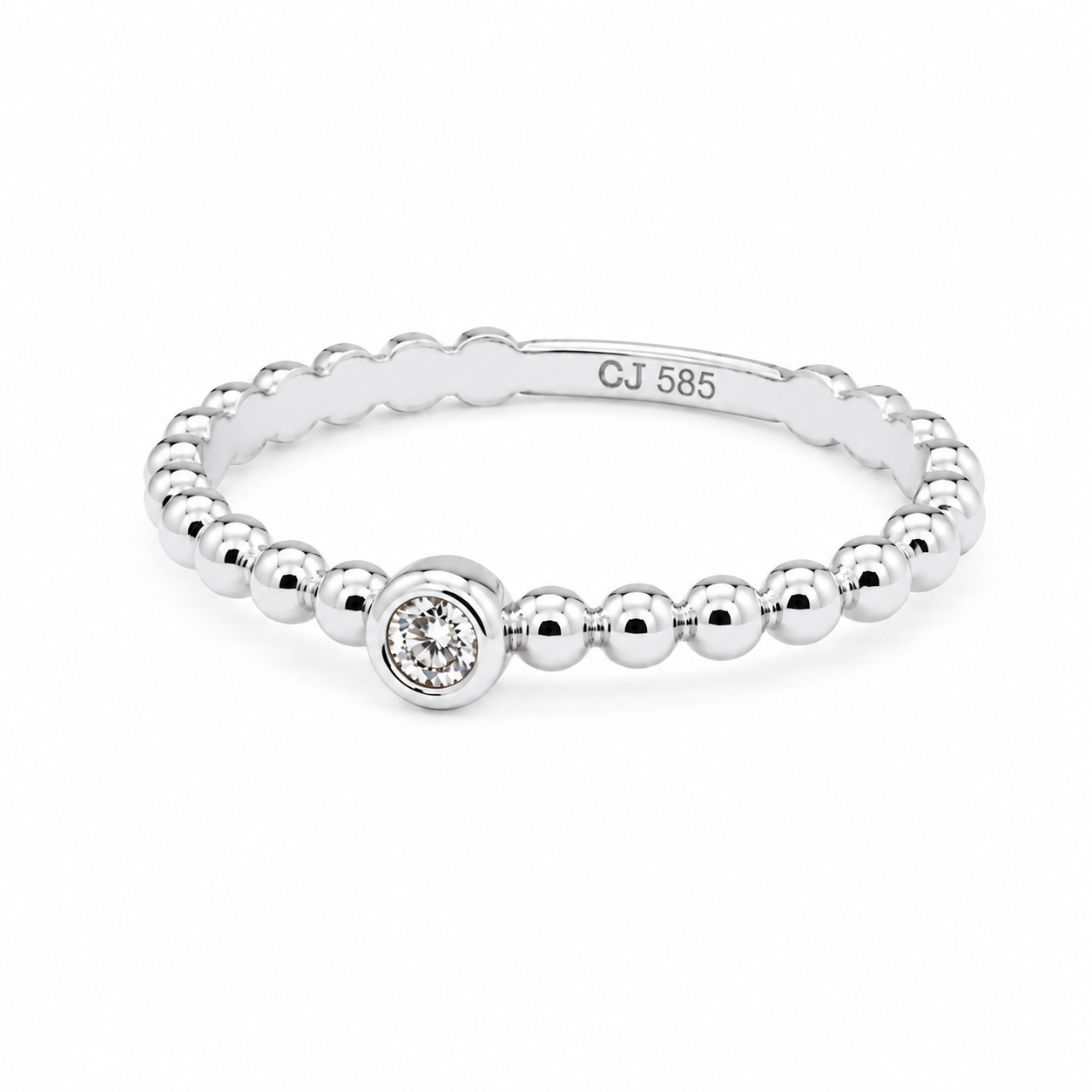 Ring 585 Weißgold mit Kugelmuster und Zirkonia – Größe 53,5