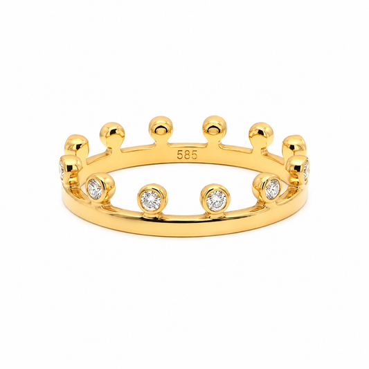 Brillantring aus 585 Gelbgold mit Kronenoptik und 0,30 ct Diamanten in H-SI Qualität, Ringgröße 54